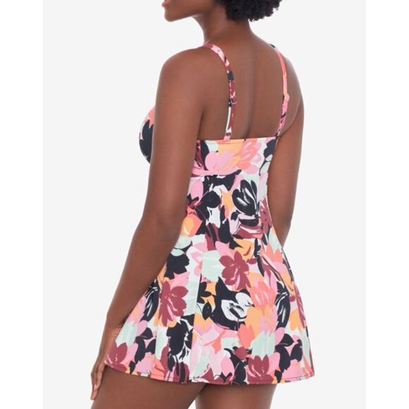 Swim Solutions BLACK Botanical Beauty Bow-Front Swimdress, US 8 - Picture 3 of 5